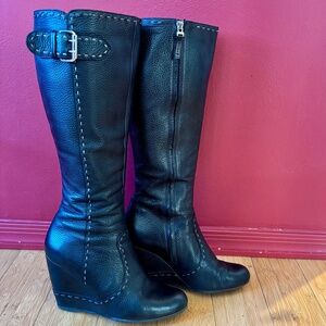 FENDI SELLERIA BLACK LEATHER KNEE HIGH BOOTS IN 39.5